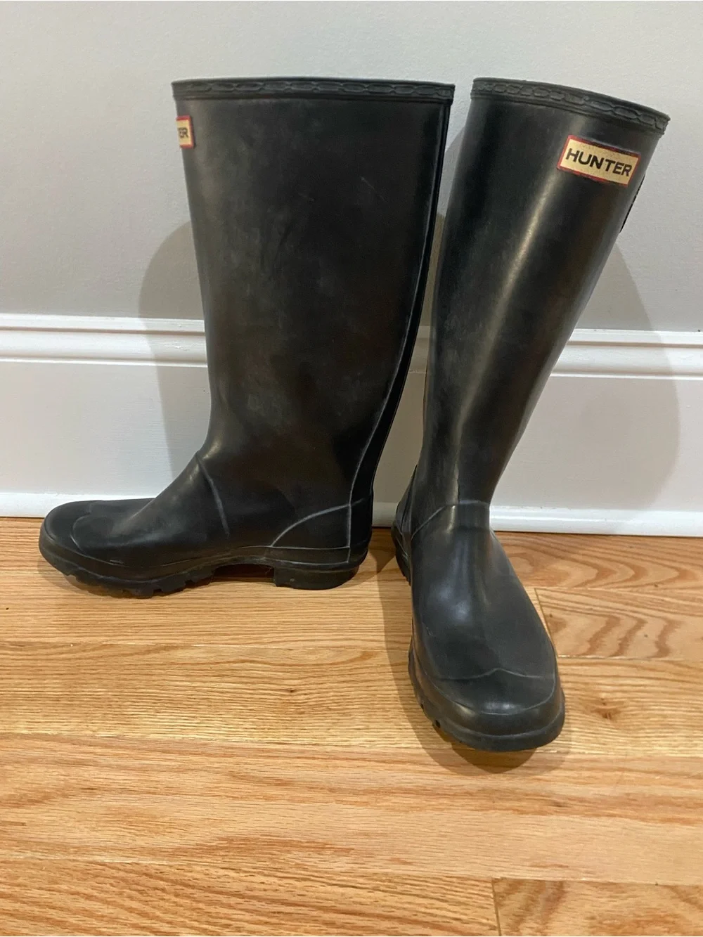 Hunter Black Tall Rain Boots with Logo Trim